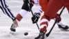 SOUTH KOREA -- The referee drops the puck in the women's semi-final ice hockey match between Canada and the Olympic Athlete’s from Russia during the Pyeongchang 2018 Winter Olympic Games at the Gangneung Hockey Centre in Gangneung on February 19, 2018. 