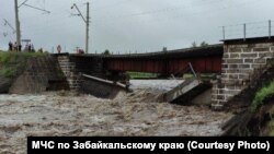 Рухнувший ж/д мост в Сретенском районе Забайкалья, 23 июля 2021 года